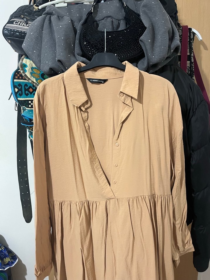 Keten gömlek elbise - Görsel 2