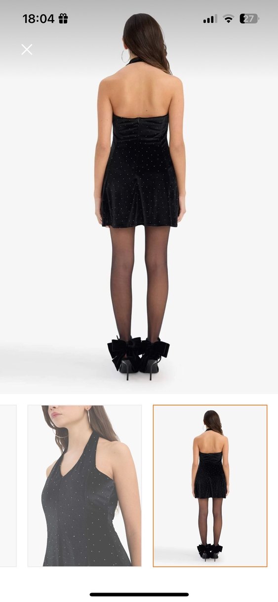 Taşlı kadife elbise - Görsel 3