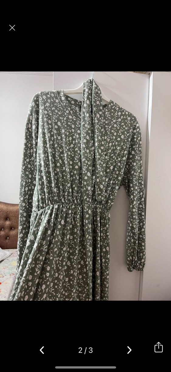 Su yeşili çiçekli uzun elbise - Görsel 2