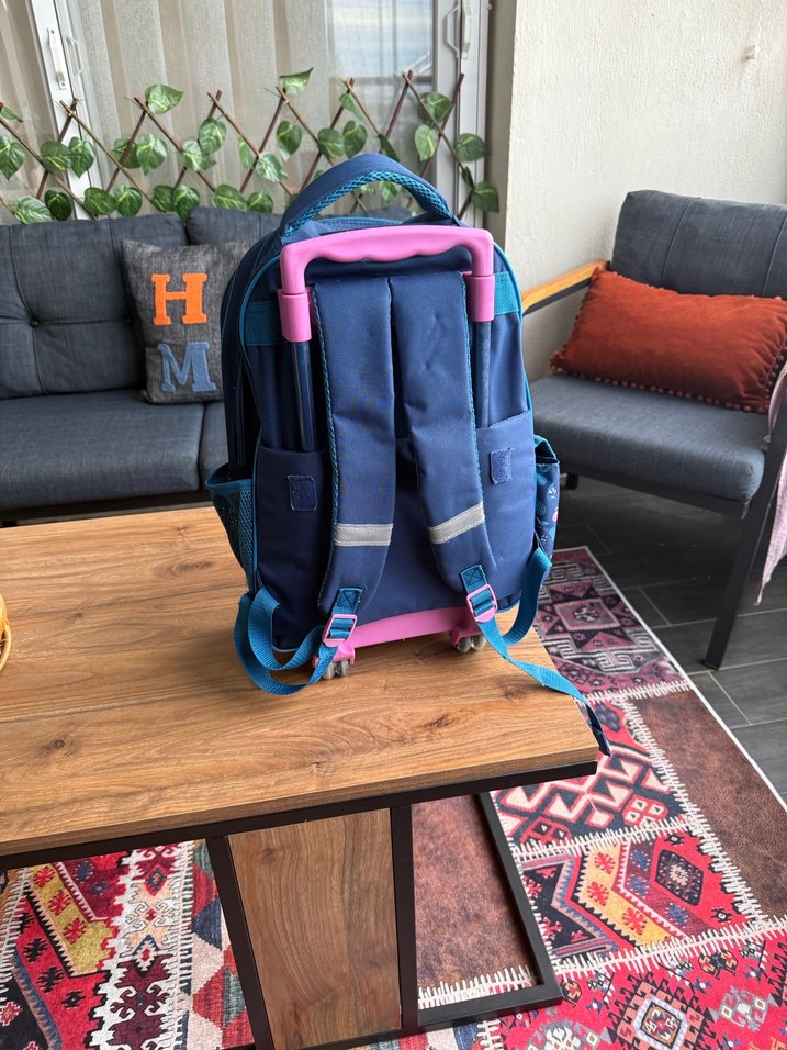 Çekçekli Kız Çocuk Okul Çantası - Mavi - Görsel 3