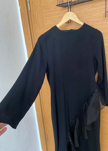Diğer Uzun Kollu Siyah Gotik Fırfırlı Elbise