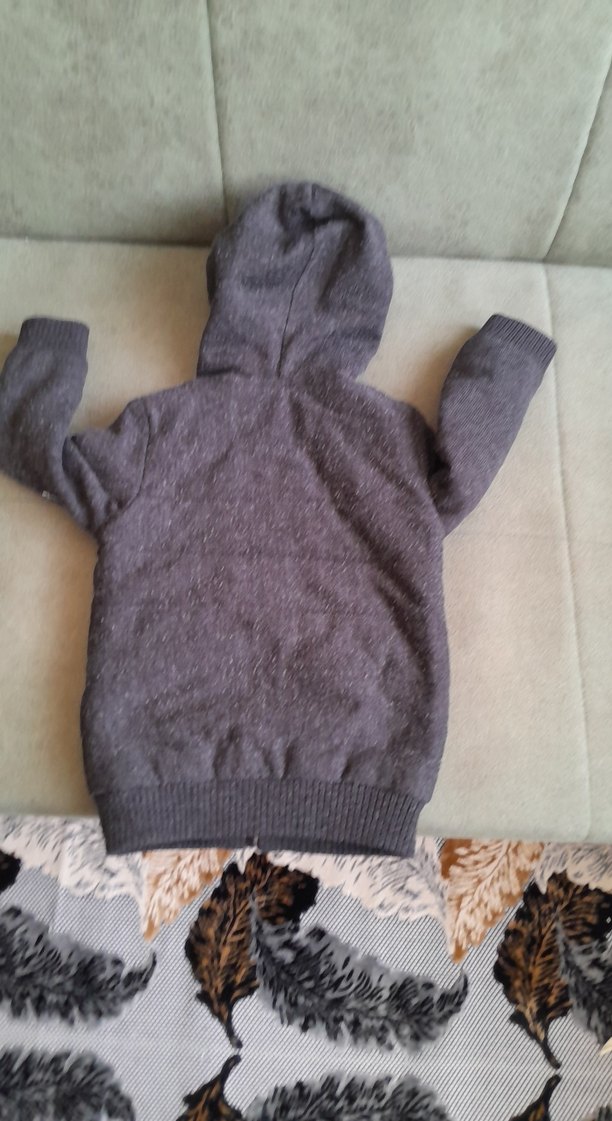 erkek Çocuk Gri Kapüşonlu Fermuarlı Ceket - Görsel 2