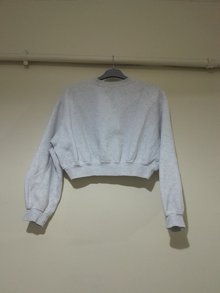 Gri Kadın mini   Sweatshirt, Yuvarlak Yaka, Salaş - Görsel 2