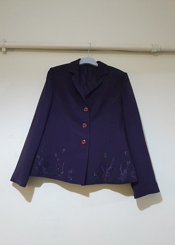 Mor Düğmeli Nakışlı Kadın Blazer Ceket - Görsel 2