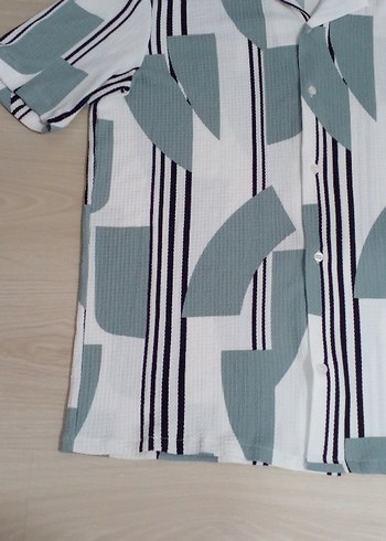 xl Beden beyaz Renk Gri Desenli Erkek Kısa Kollu Gömlek