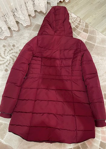 Bordo Kadın Kışlık Kürklü Midi Mont - Görsel 2