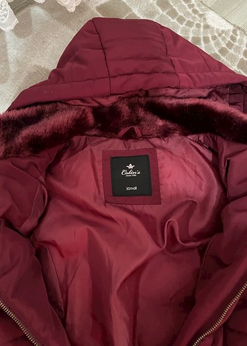 Bordo Kadın Kışlık Kürklü Midi Mont - Görsel 3