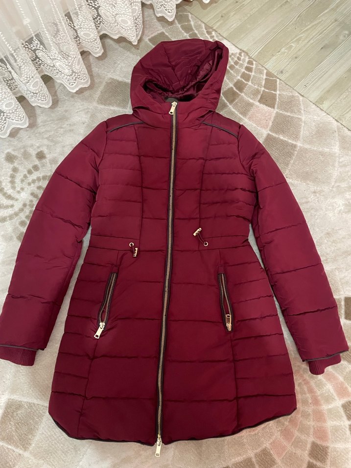 Bordo Kadın Kışlık Kürklü Midi Mont - Görsel 4