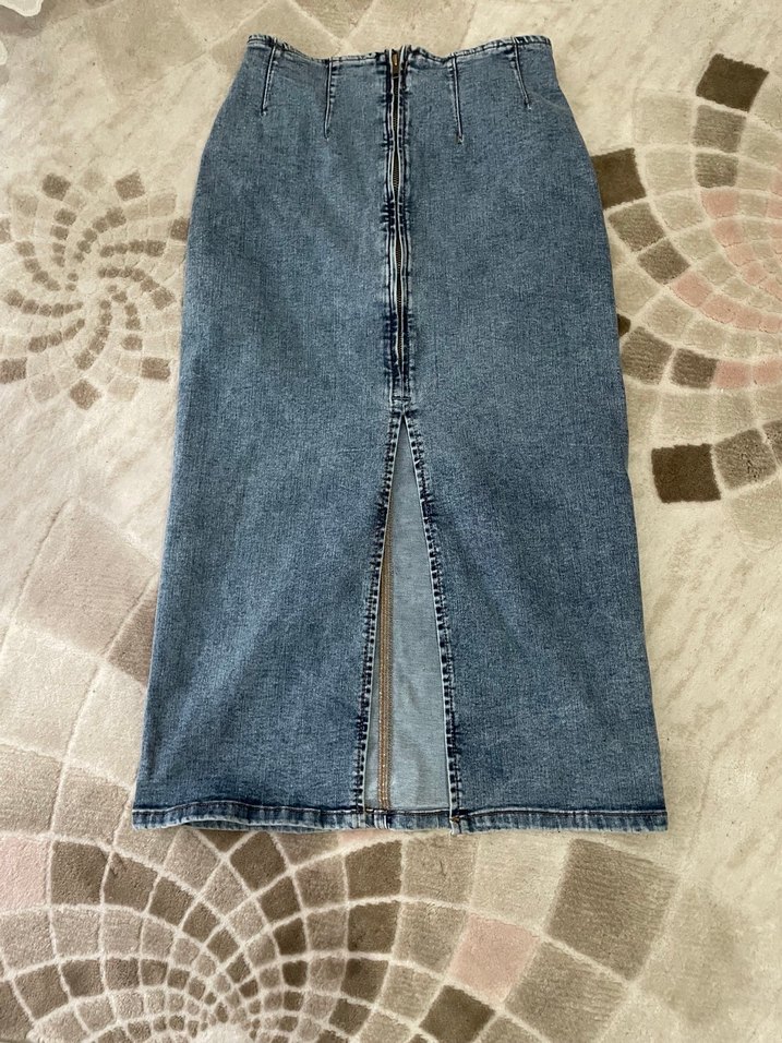 Kadın Mavi Uzun Denim Etek - Görsel 2