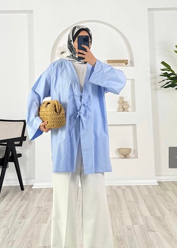 Diğer Kadın Mavi Mini Bağcıklı Kimono