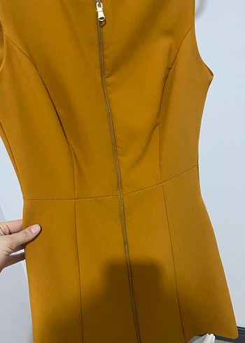 Sarı Midi Fermuarlı Kolsuz Kadın Elbise - Görsel 3