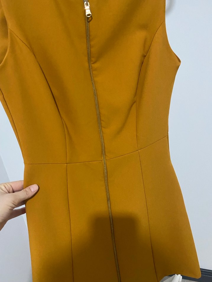 Sarı Midi Fermuarlı Kolsuz Kadın Elbise - Görsel 3