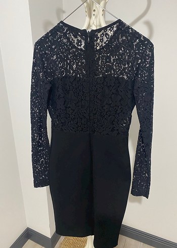 Dantel Detaylı Uzun Kollu Siyah Elbise - Görsel 2