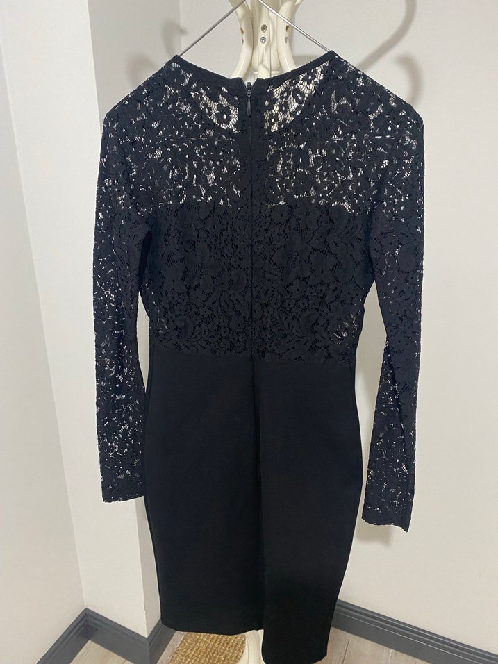 Dantel Detaylı Uzun Kollu Siyah Elbise - Görsel 2