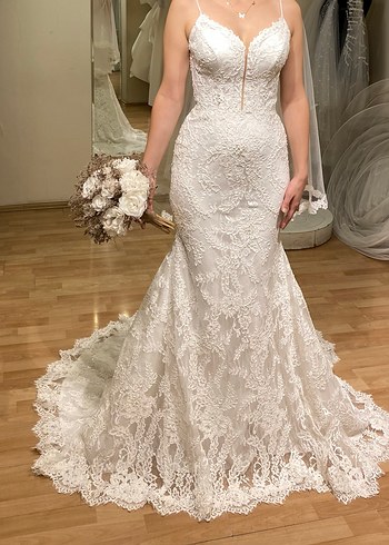 Balık model Uzun Beyaz Gelinlik- Fransız danteli - Görsel 2