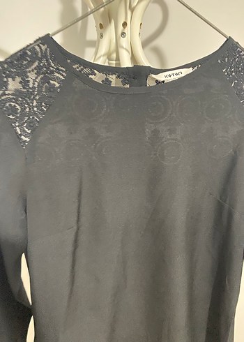 Dantel Detaylı Siyah Kadın Süet Bluz - Görsel 2