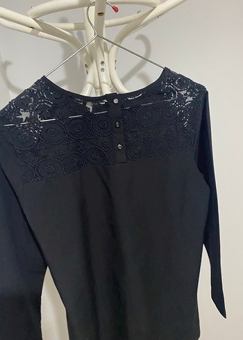 Dantel Detaylı Siyah Kadın Süet Bluz - Görsel 3