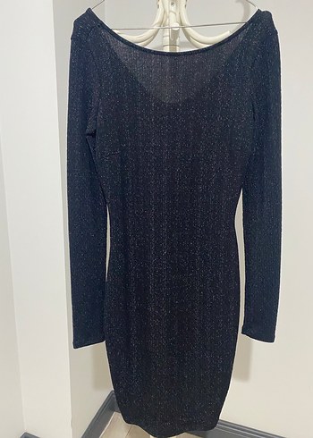 Siyah V Yaka Uzun Kollu Triko Midi Elbise - Görsel 3