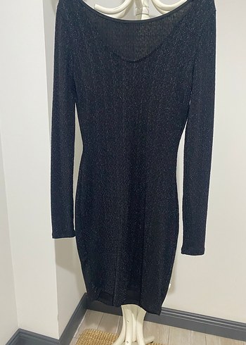 Siyah V Yaka Uzun Kollu Triko Midi Elbise - Görsel 2