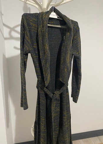 Kadın haki Uzun Örgü Desenli Ceket - Görsel 3