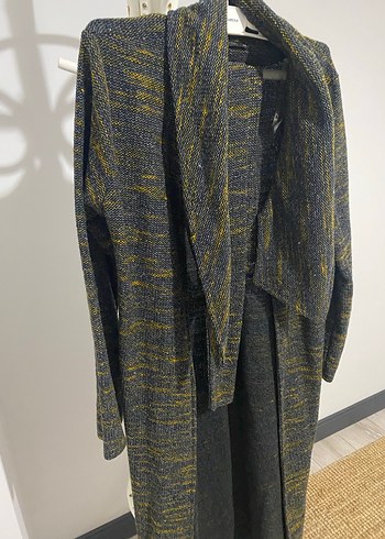 Kadın haki Uzun Örgü Desenli Ceket - Görsel 2