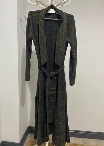 Kadın haki Uzun Örgü Desenli Ceket - Görsel 4