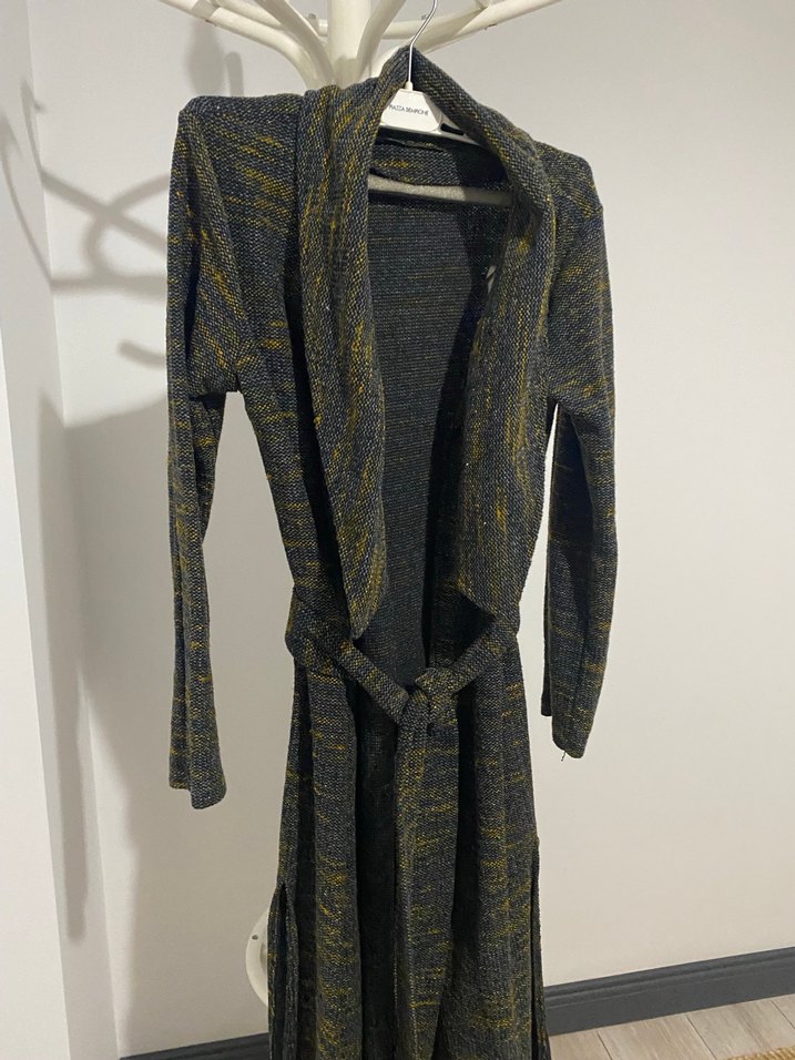 Kadın haki Uzun Örgü Desenli Ceket - Görsel 3