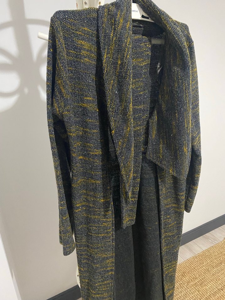 Kadın haki Uzun Örgü Desenli Ceket - Görsel 2