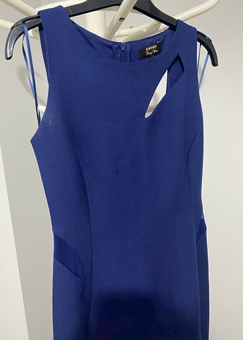 Lacivert Drapeli Uzun Abiye Elbise - Görsel 4