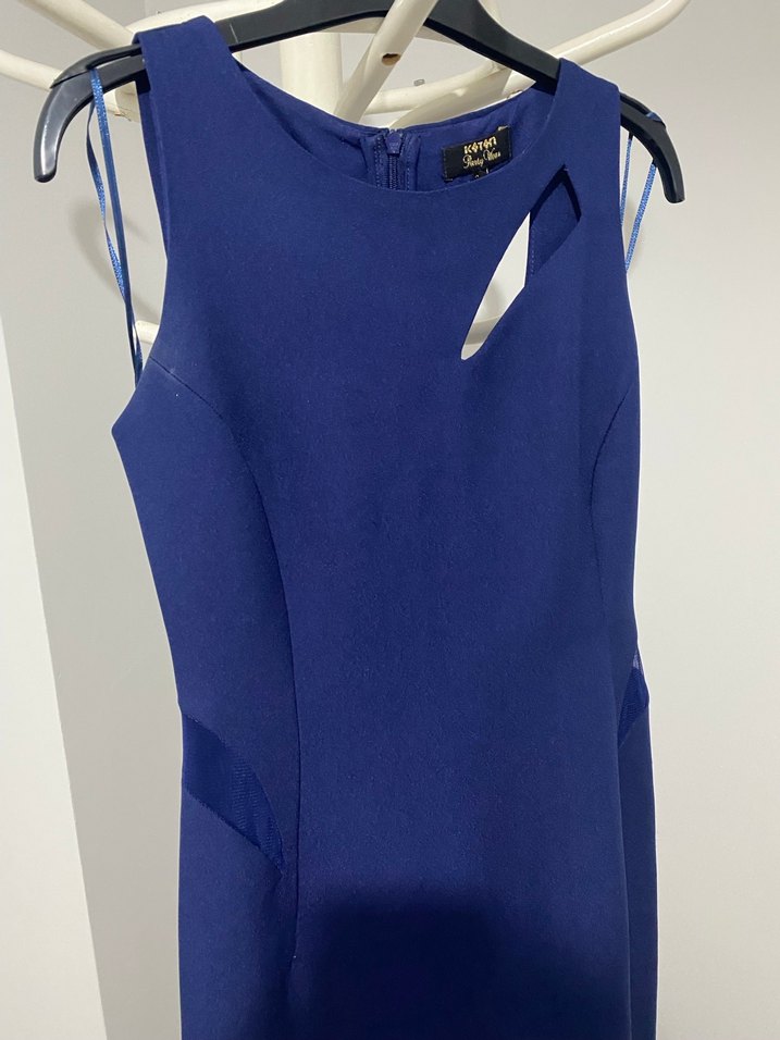 Lacivert Drapeli Uzun Abiye Elbise - Görsel 4