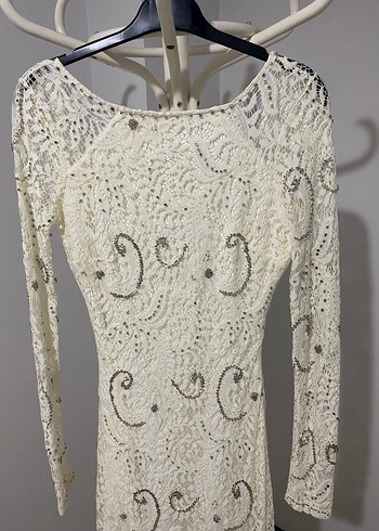 Dantel Detaylı Beyaz Uzun Elbise - Görsel 5