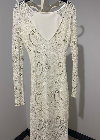 Dantel Detaylı Beyaz Uzun Elbise - Görsel 4