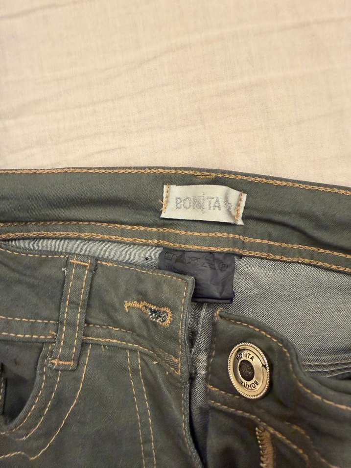 Düğmeli Kahverengi Baskılı Kadın Denim Pantolon - Görsel 2