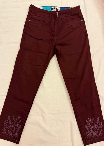 Bordo Nakışlı Kadın Kumaş Pantolon - Görsel 2