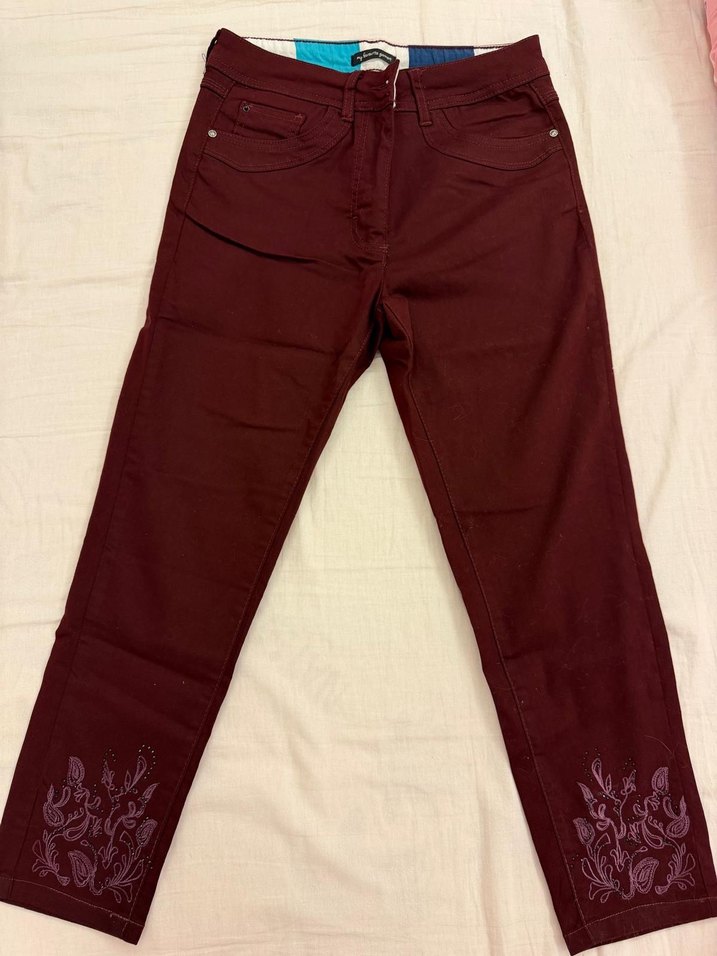 Bordo Nakışlı Kadın Kumaş Pantolon - Görsel 2
