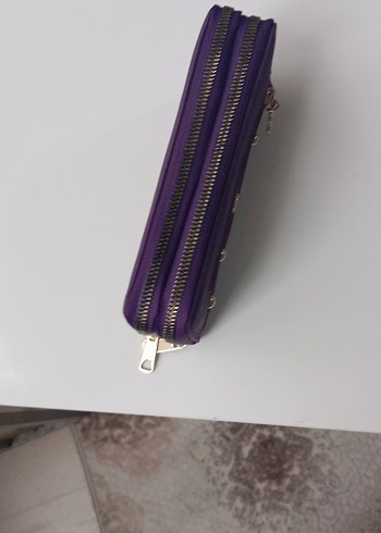 Mor Yılan Desenli Kadın Süet Fermuarlı Cüzdan - Görsel 2