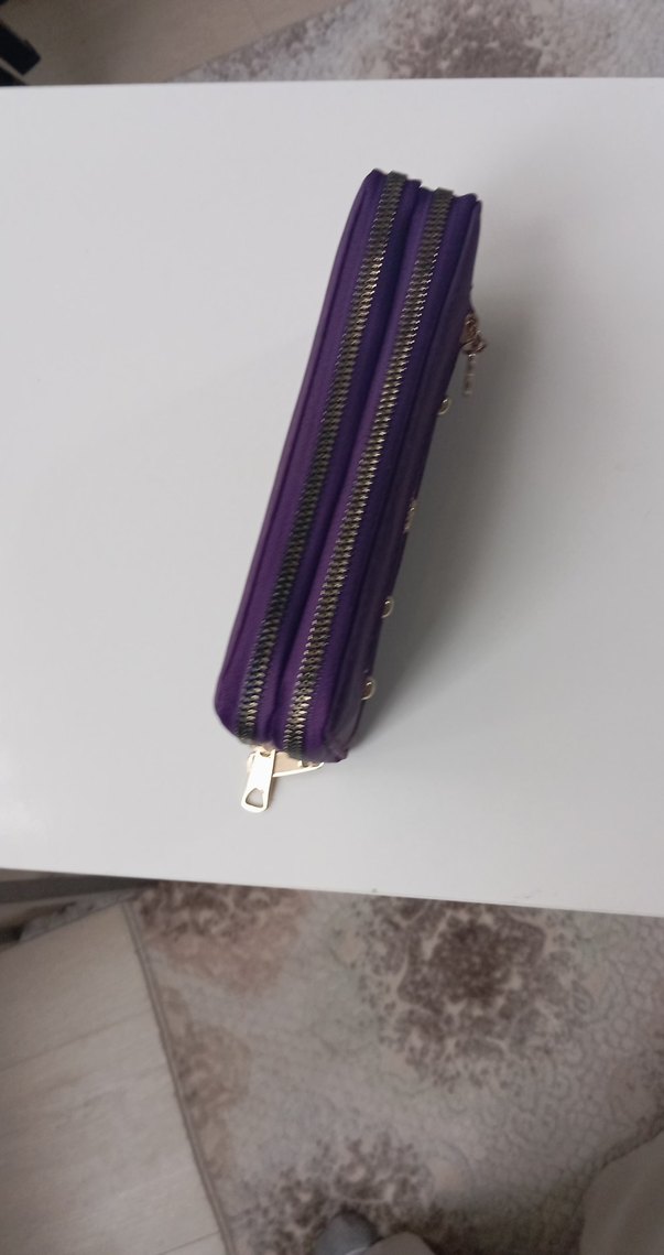 Mor Yılan Desenli Kadın Süet Fermuarlı Cüzdan - Görsel 2