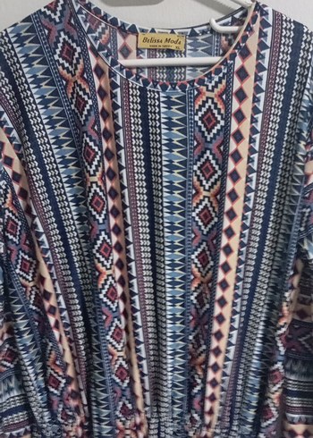 Gri Çok Renkli Bohem Uzun Elbise - Görsel 2