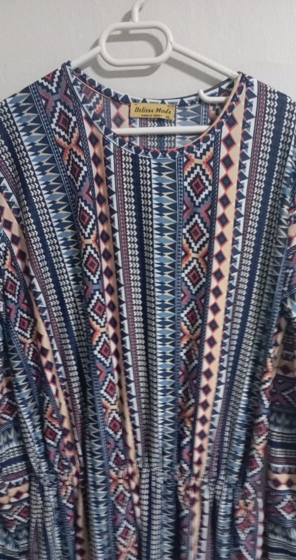 Gri Çok Renkli Bohem Uzun Elbise - Görsel 2