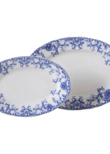 Mavi Desenli Oval Kayık tabak 2 adet bir küçük bir büyük mudo