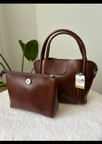 Kahverengi Deri Kadın Çanta Seti - Görsel 2