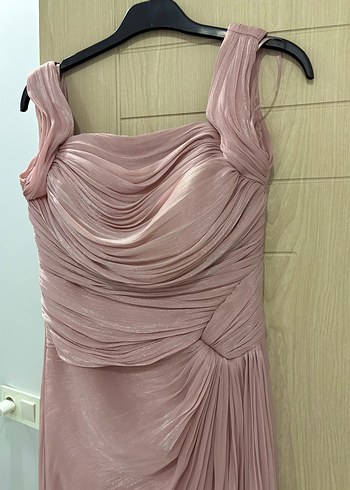 Pudra Pembe Drapeli Uzun Abiye Elbise - Görsel 2