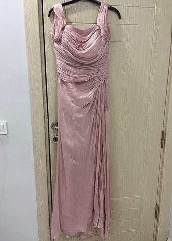 Pudra Pembe Drapeli Uzun Abiye Elbise - Görsel 3
