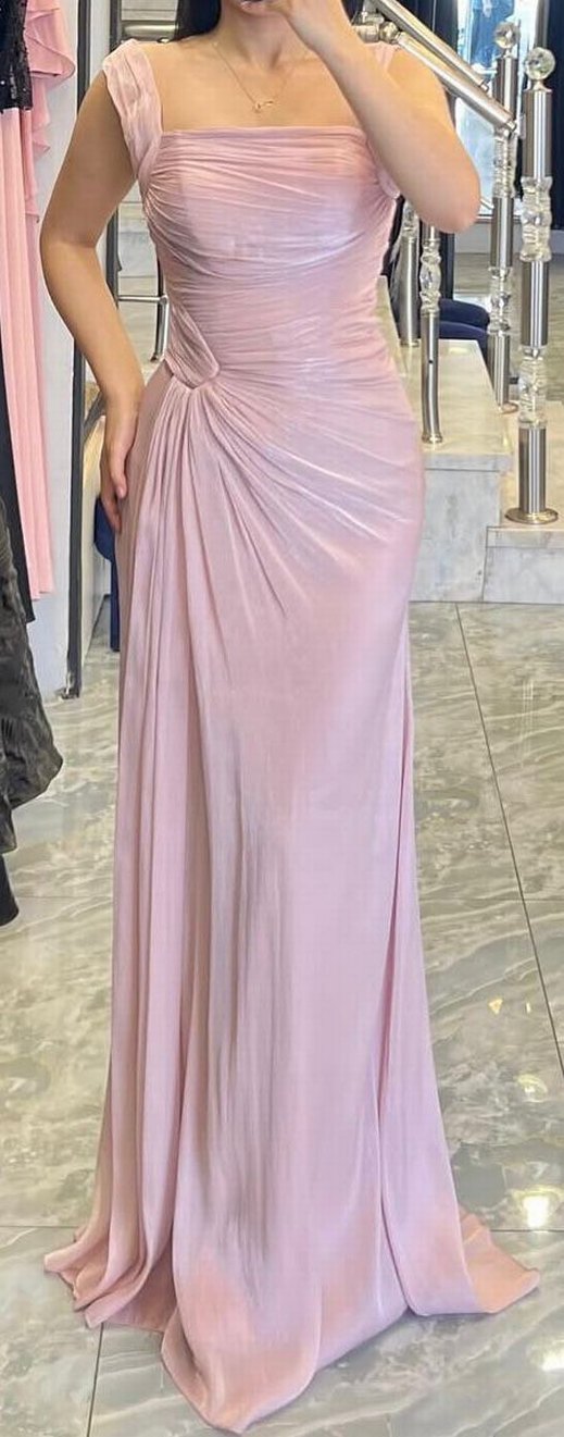 Pudra Pembe Drapeli Uzun Abiye Elbise - Görsel 5