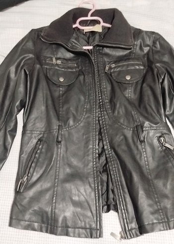 vintage Kemerli Siyah Kadın Deri Ceket - Görsel 2