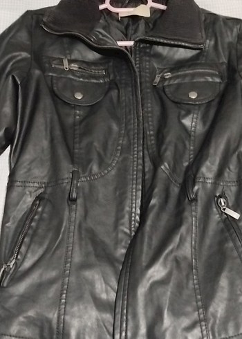 vintage Kemerli Siyah Kadın Deri Ceket - Görsel 4