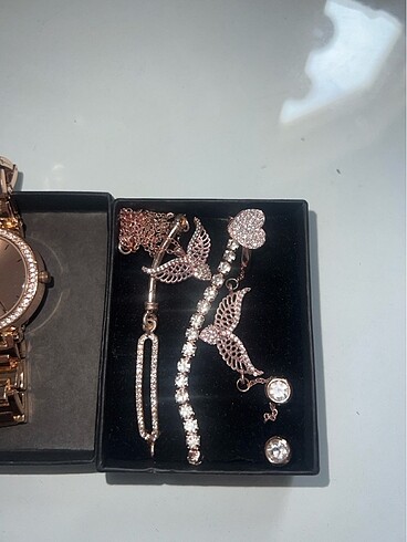 Beden pembe Renk Çiçek sepeti rose gold takı seti