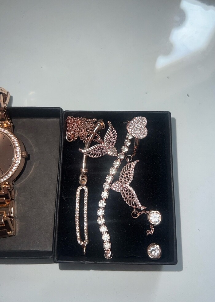 Çiçek sepeti rose gold takı seti - Görsel 4