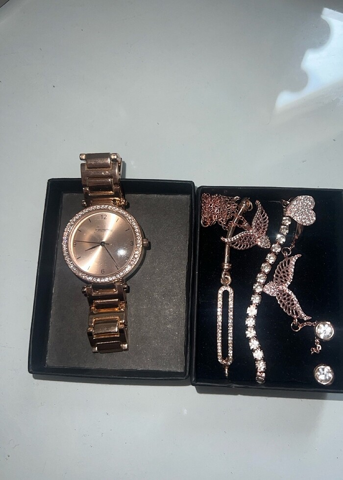 Çiçek sepeti rose gold takı seti - Görsel 5