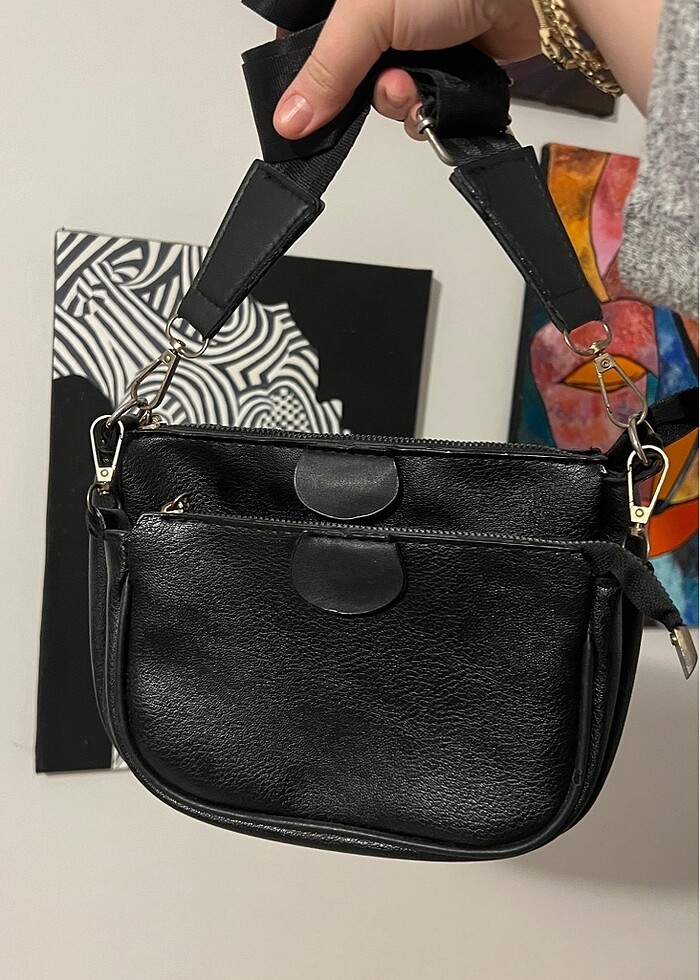 Siyah deri kol çantası - Görsel 3